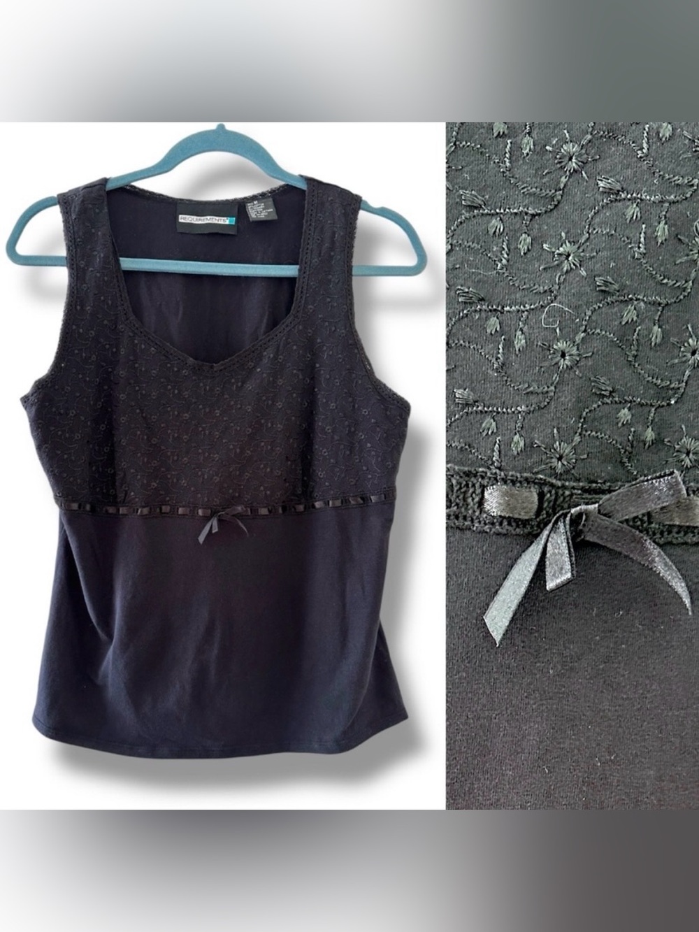 Vintage Y2K Requirements Black Eyelet Bow Sleeveless Top Women’s Size Medium